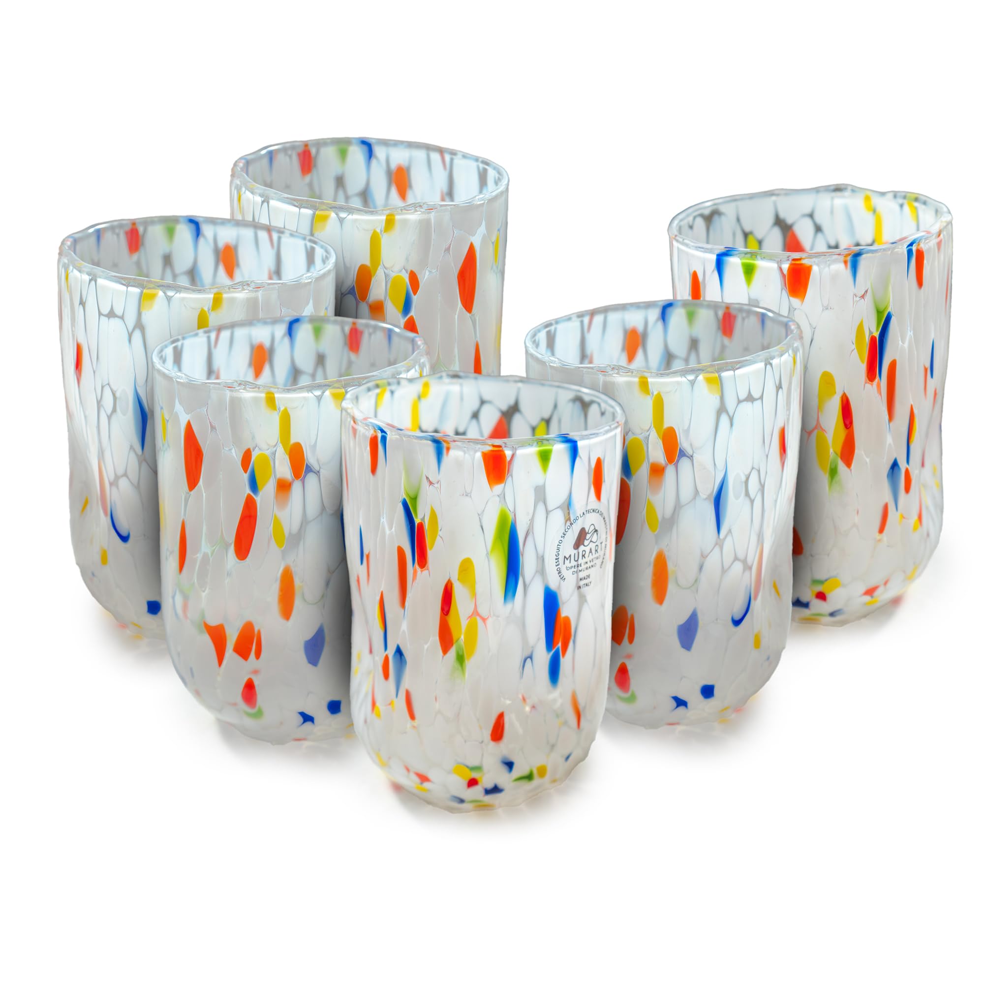 Lot De 6 Verres Murano 400 Ml – Verre Soufflé Main Italien Eleganza, Collection Aquamare, Artisanat Vénitien