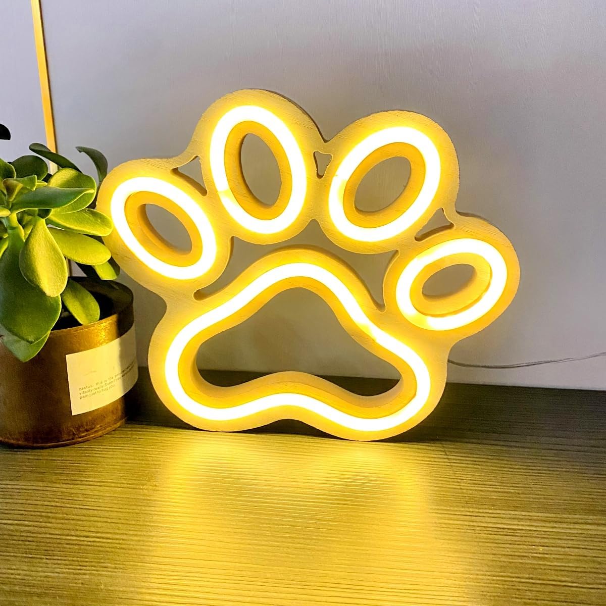 Neon Sign for Wall Decor, Dog Paw Neon Light Sign Battery or Usb Powered, Wooden Dog Paw-Shape Anime Game Neon Lights for Teens Boys Bedroom Wall Decor,Man Cave Gifts(Warm White Dog Paw) - Image 3