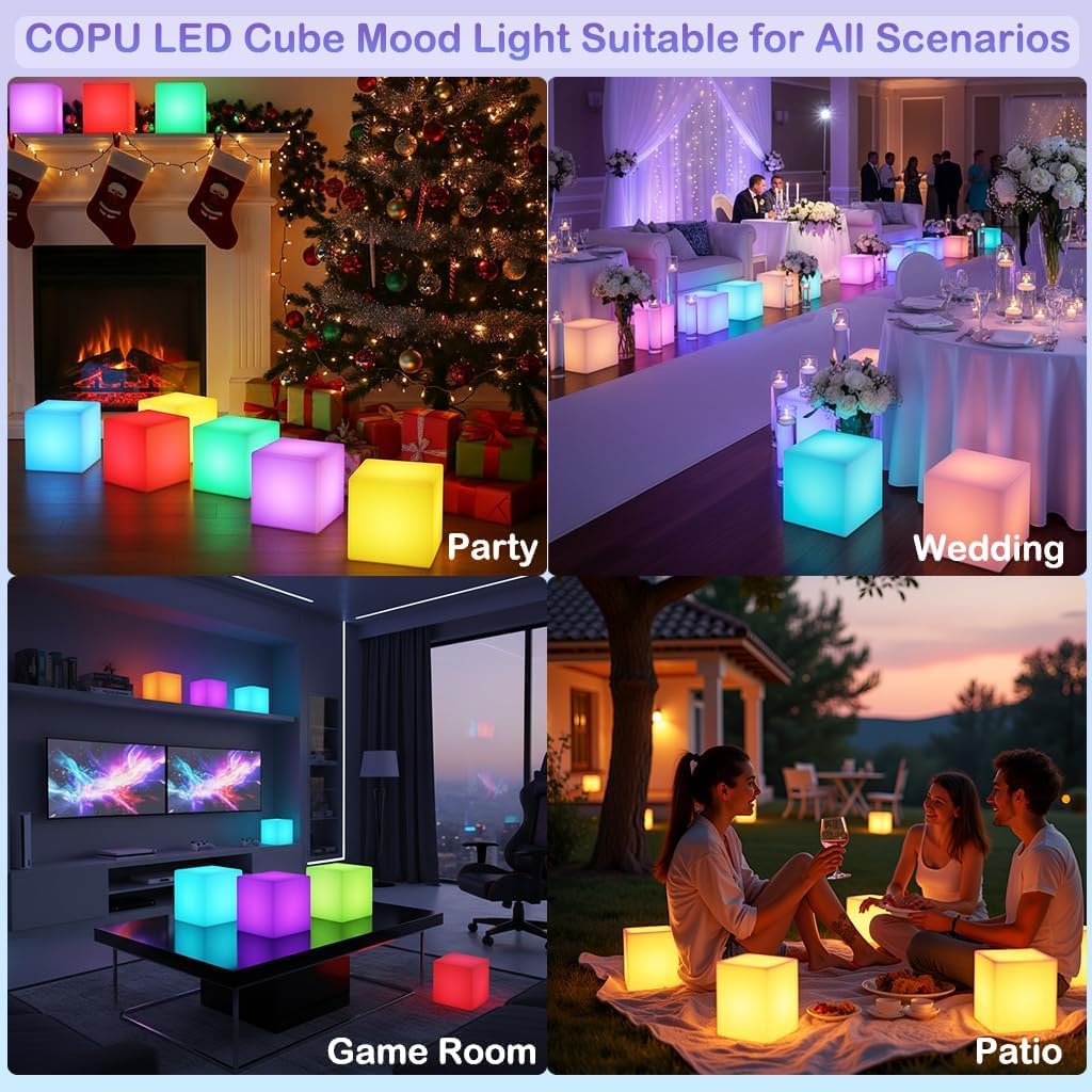 8 inch Waterproof LED Light Cube, USB Rechargeable Mood Lamp w/Remote image 2