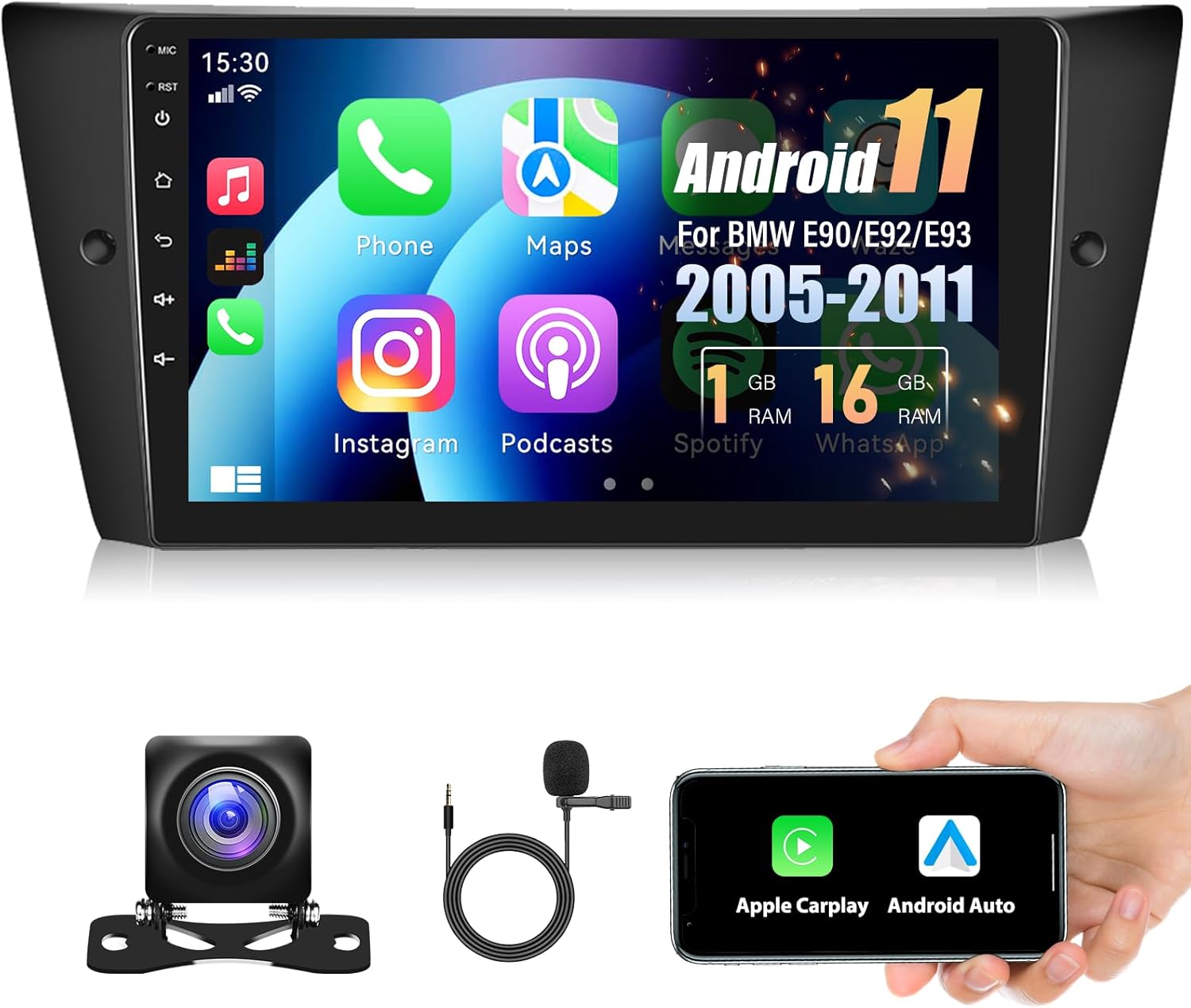 Hikity Android 13 Autoradio Für BMW 3er E90 E92 E93 mit Wireless Carplay Android Auto 9 Zoll Bildschirm Autoradio mit GPS WiFi Bluetooth FM RDS HI-FI MIC Rückfahrkamera Hikity Android 13 Autoradio Für BMW 3er E90 E92 E93 mit Wireless Carplay Android Auto 9 Zoll Bildschirm Autoradio mit GPS WiFi Bluetooth FM RDS HI-FI MIC Rückfahrkamera