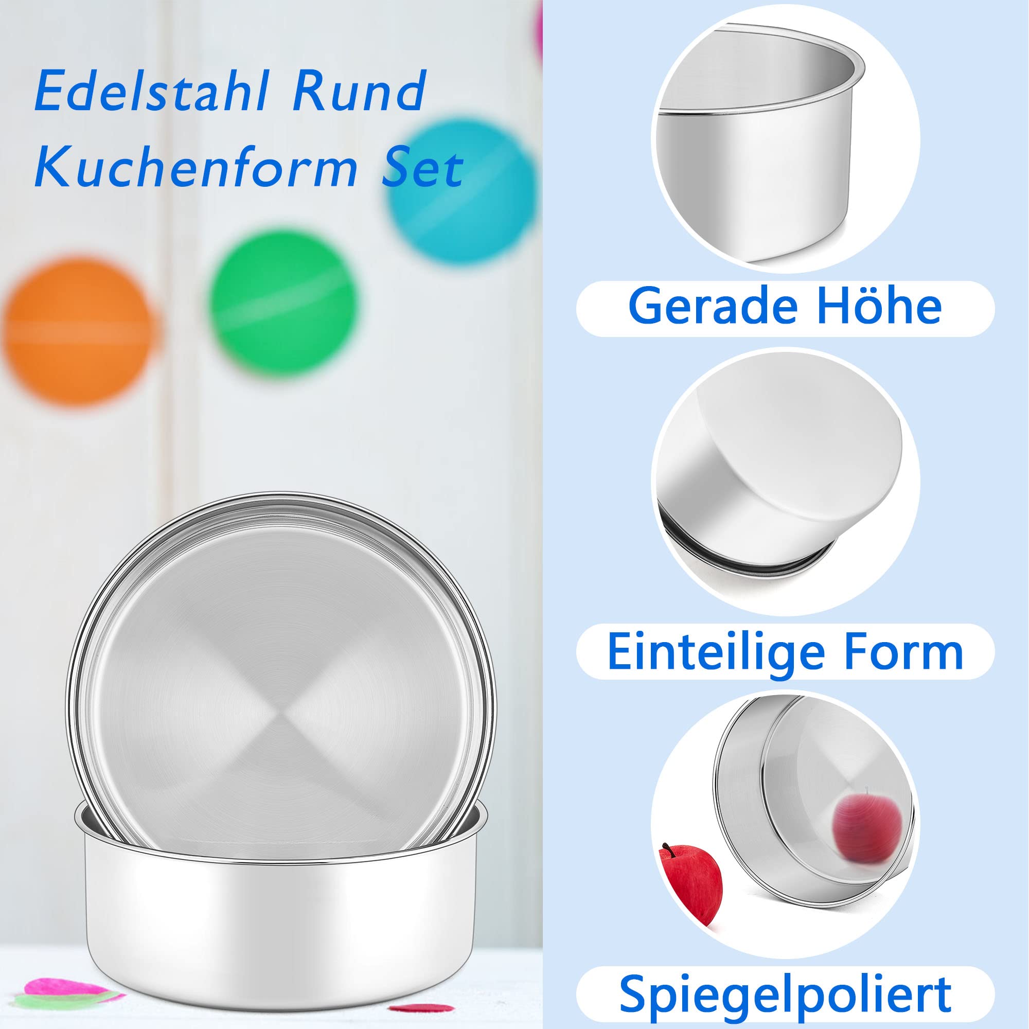 Produktbild von Herogo Kuchenform 2er Set 16cm - Edelstahl Antihaft Backformen, 5cm Tief Für Kuchen & Torten