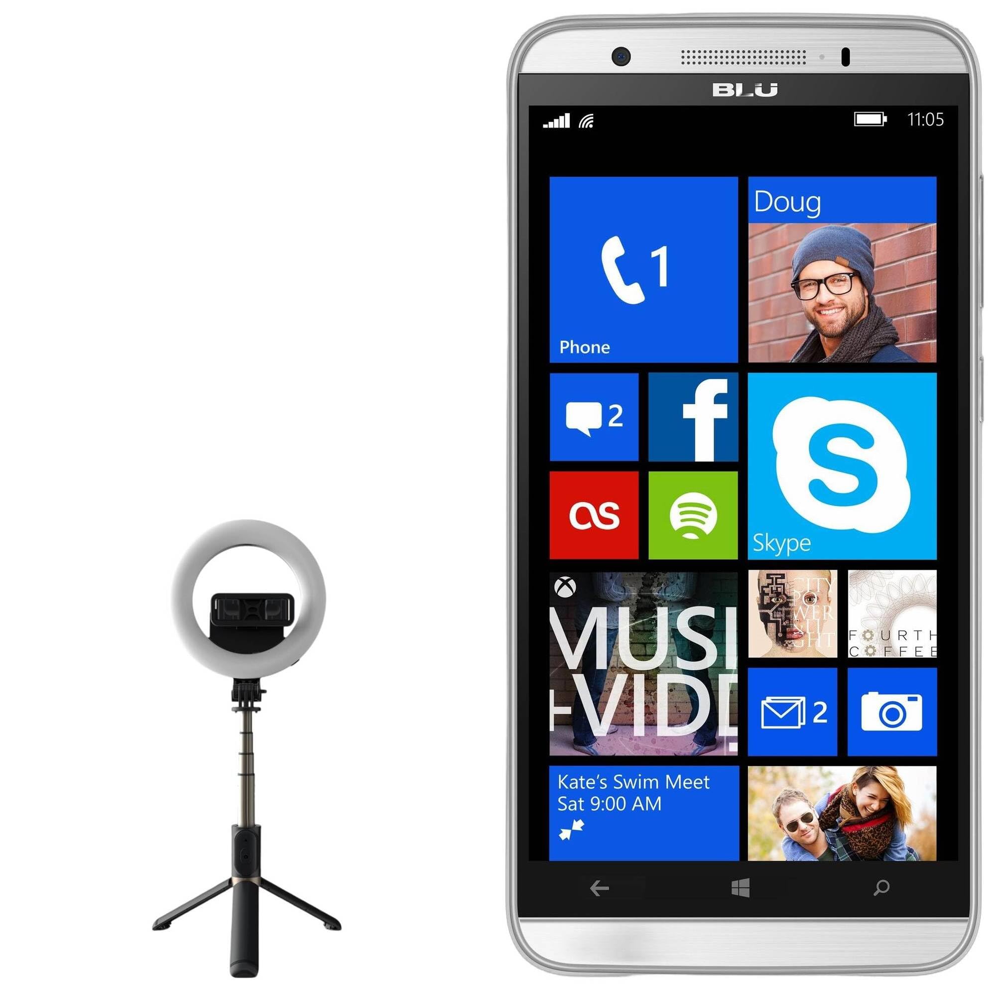 BoxWave Stand and Mount Compatible with BLU Win HD LTE - RingLight SelfiePod, Selfie Stick Extendable Arm with Ring Light - Jet Black