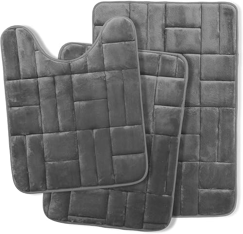 Miniatura 5 de Clara Clark Juego de 3 tapetes de espuma viscoelástica, terciopelo y felpa ultrasuave para baño, antideslizantes, lavables a máquina y de secado