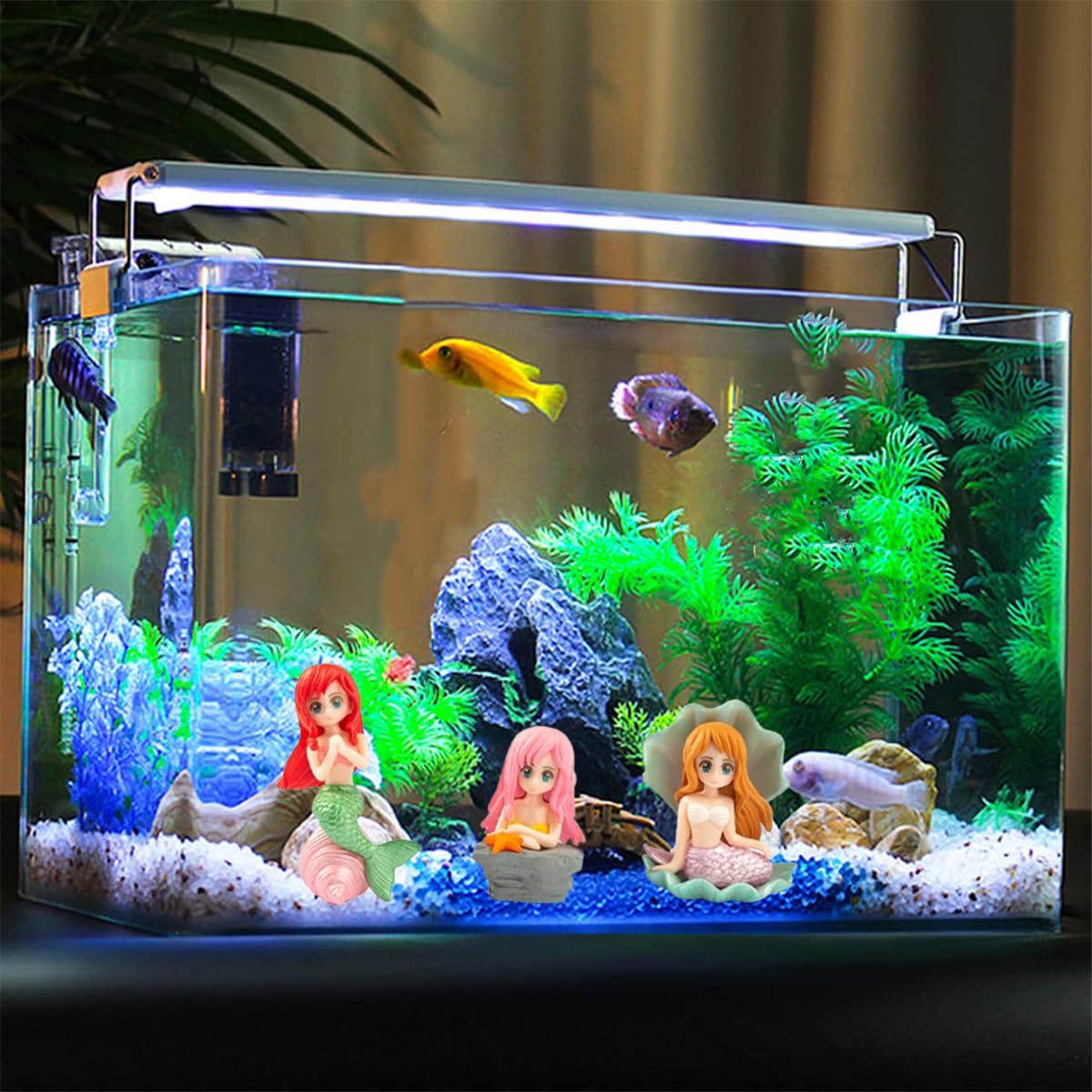 AstonAndia 3 Pcs Pink Mermaid Aquarium Decorations, Resin 4