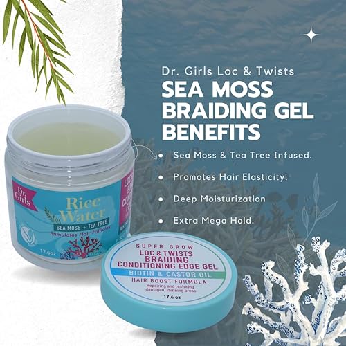 Miniatura 5 de Dr. Girls - Gel acondicionador para trenzas, 17.6 onzas, 48 horas de sujeción, extra mega sujeción (musgo marino + árbol de té)
