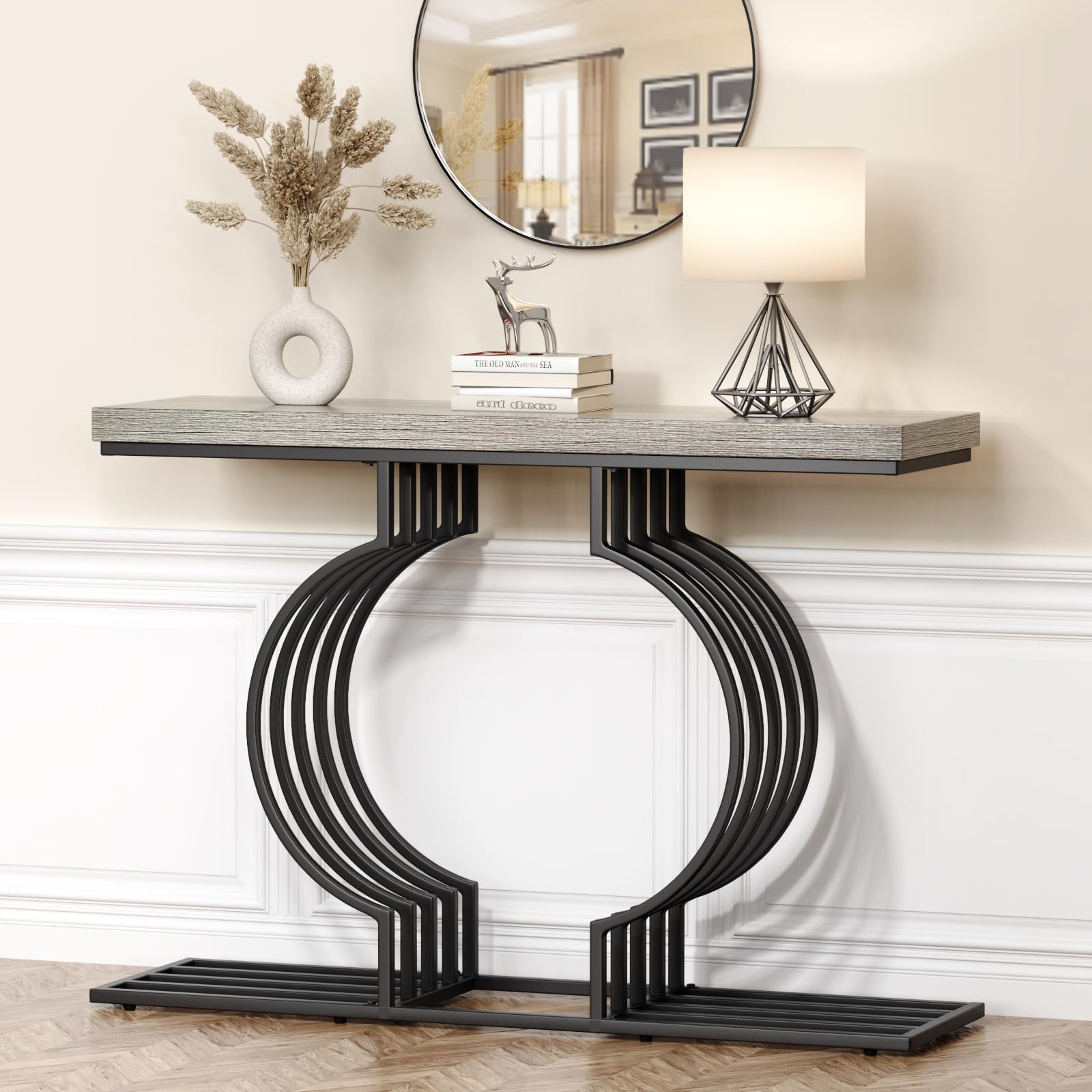 3imothrix Modern Console Table, Entryway Table, 47.24" Narrow Sofa Table Free Combine Two Different Shape for Hallway, Entrance Hall, Foyer, Corridor, Living Room, Faux Marble, Gold Base (Grey)