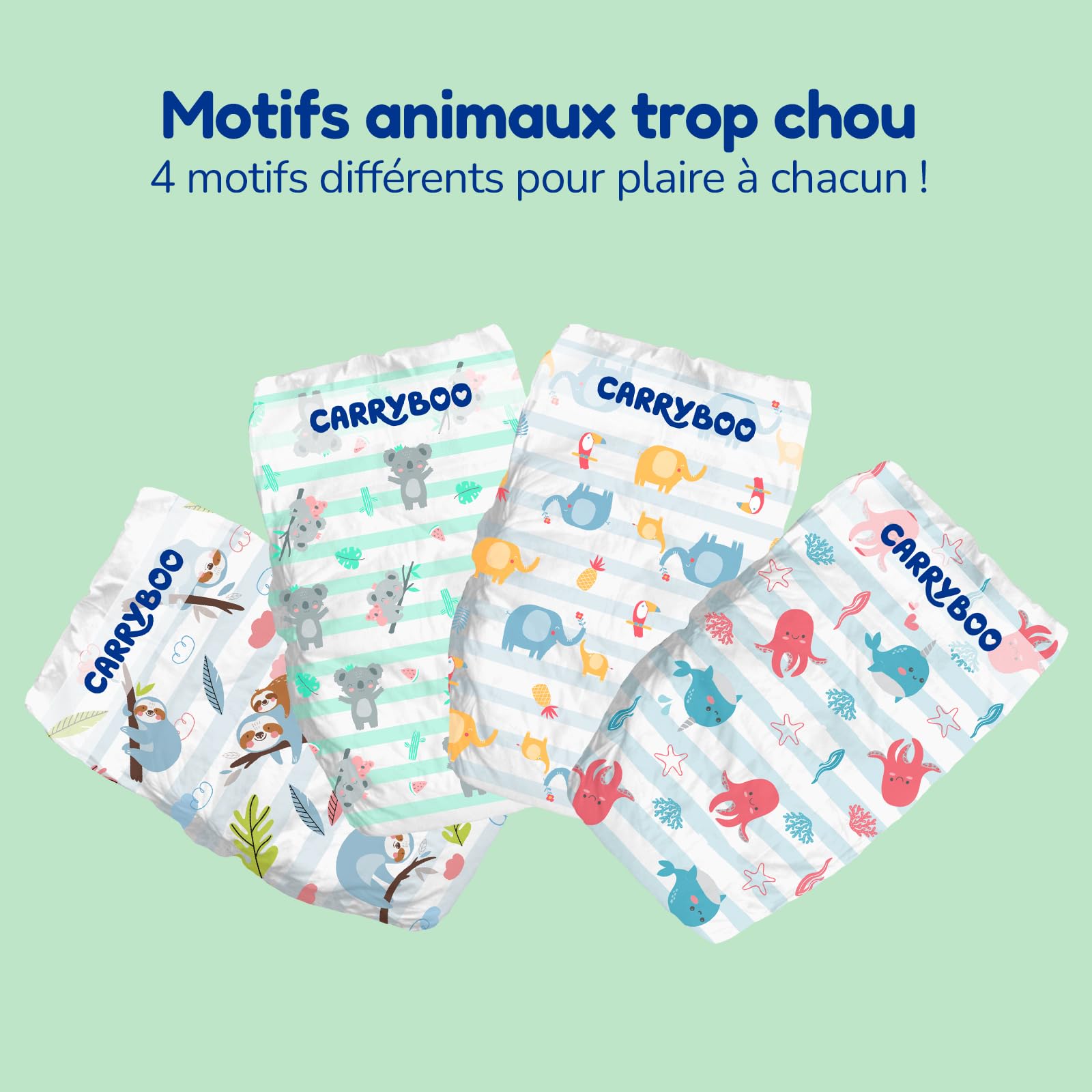 CARRYBOO Couches Taille 5 (12-25kg) Peaux sensibles Ultra absorbantes 12h Anti-fuites Fabriquées en France 120 Couches Pack 1 Mois