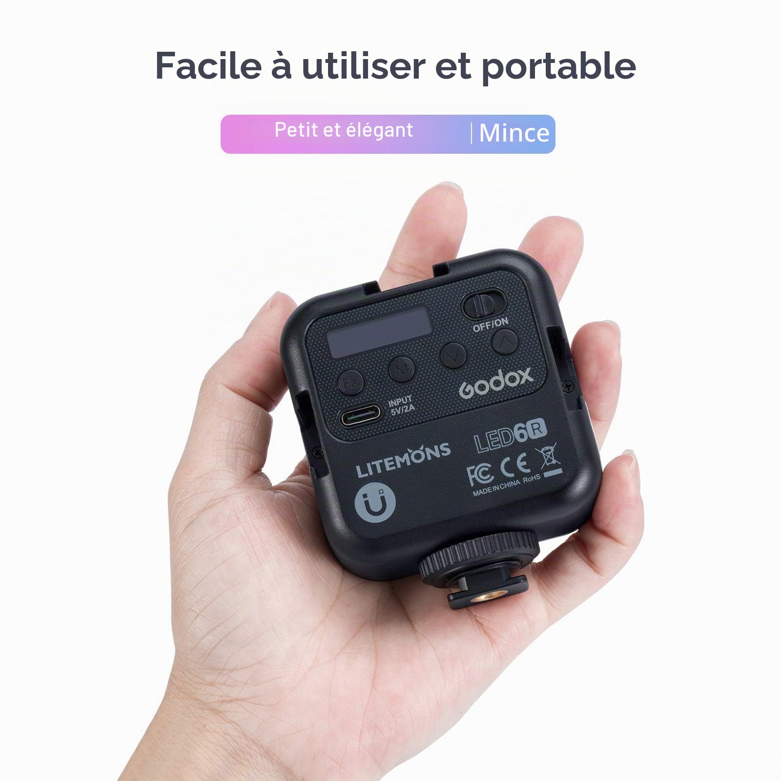 GODOX LITEMONS LED6R RGB LED Vidéo Lampe, Lumière Bicolore 3200K-6500K CRI 95, 13 FX Effets d'éclairage, HSI Mode, Rechargeable pour Tournage, Diffusion en Direct, Microfilmage et Enregistrement