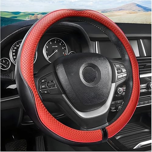 Miniatura 7 de Funda de cuero para volante de automóvil, protector suave y transpirable, antideslizante, para mujeres y hombres, ajuste universal de 15 pulgadas