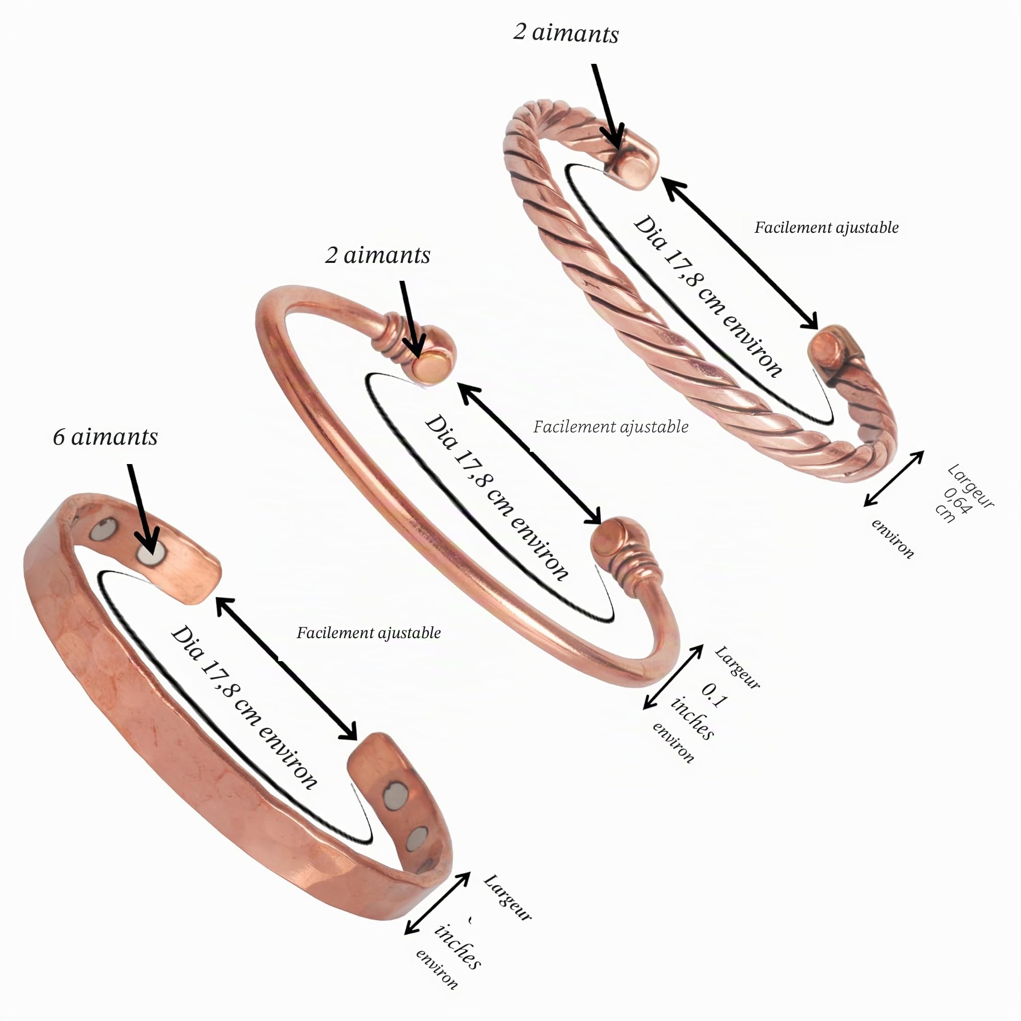 Touchstone Bracelets en cuivre | Cadeau pour homme et femme | Bijoux magnétiques 100 % pur et solide | Ensemble de bracelets faits à la main | Bracelets tibétains en corde tressée., flexible, Cuivre