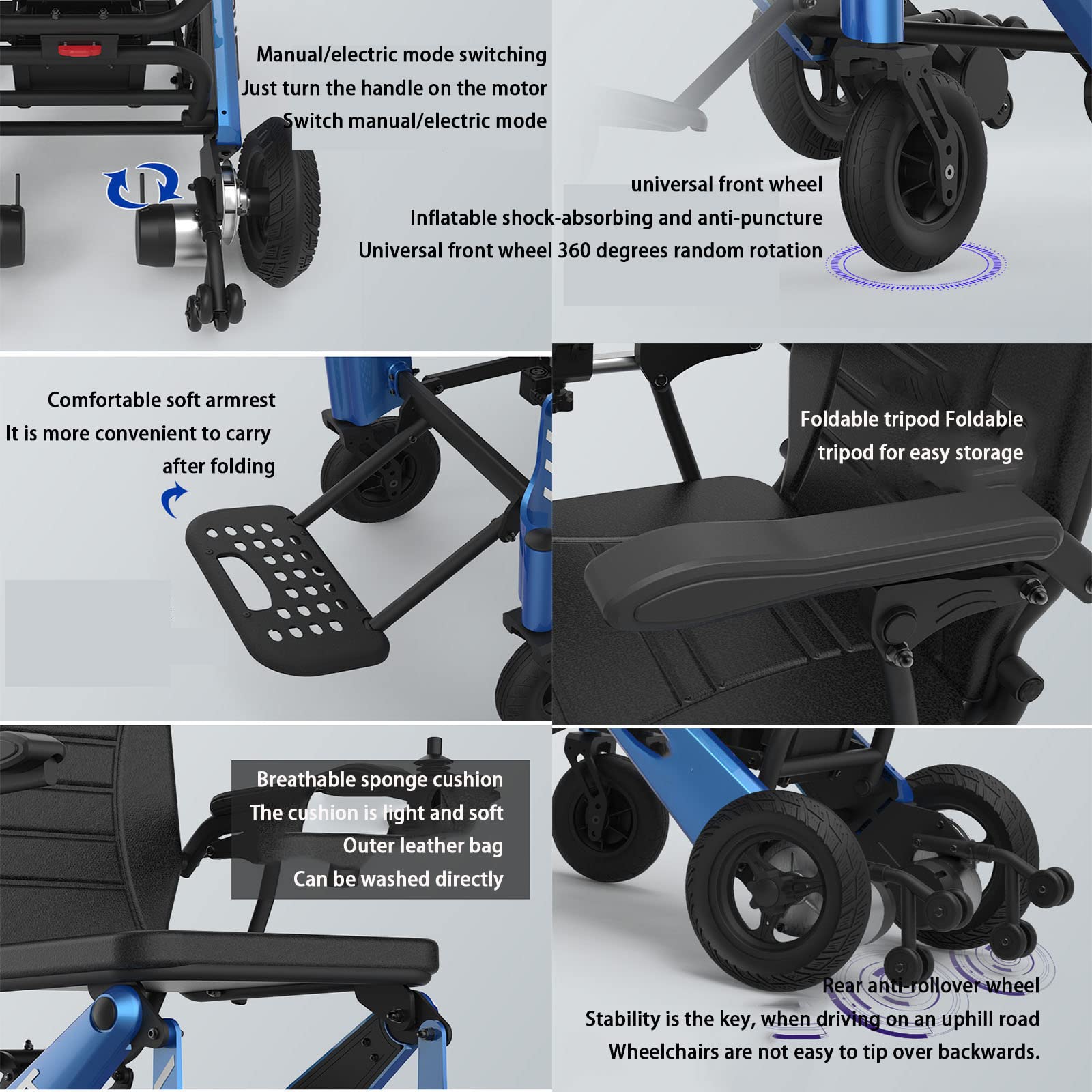 Sedia a rotelle elettrica Pieghevole Portatile per Anziani, Sedia a rotelle elettrica Multifunzionale Intelligente, Portata 100 kg, per Adulti
