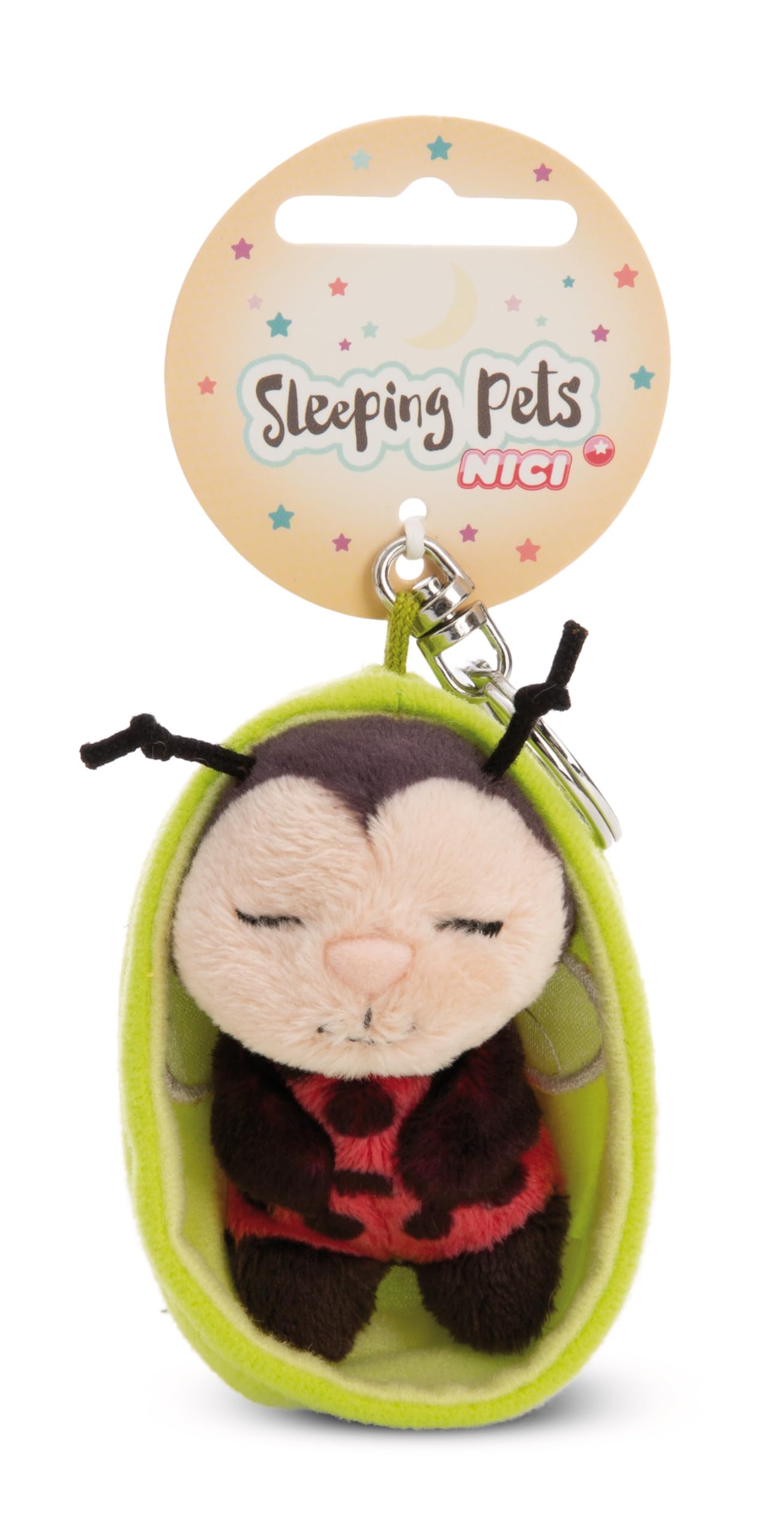 NICI Sleeping Pets Keyring, Ladybird in Basket Keyring, 8 cm, Red, Loyal Companion for Backpack or Bag, Key Holder for Kids and Adults, 61610