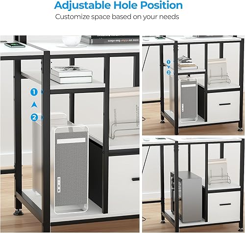 Miniatura 7 de GreenForest Escritorio para computadora de 55 pulgadas con cajones y tomacorrientes, escritorio de oficina en casa con estante de almacenamiento y