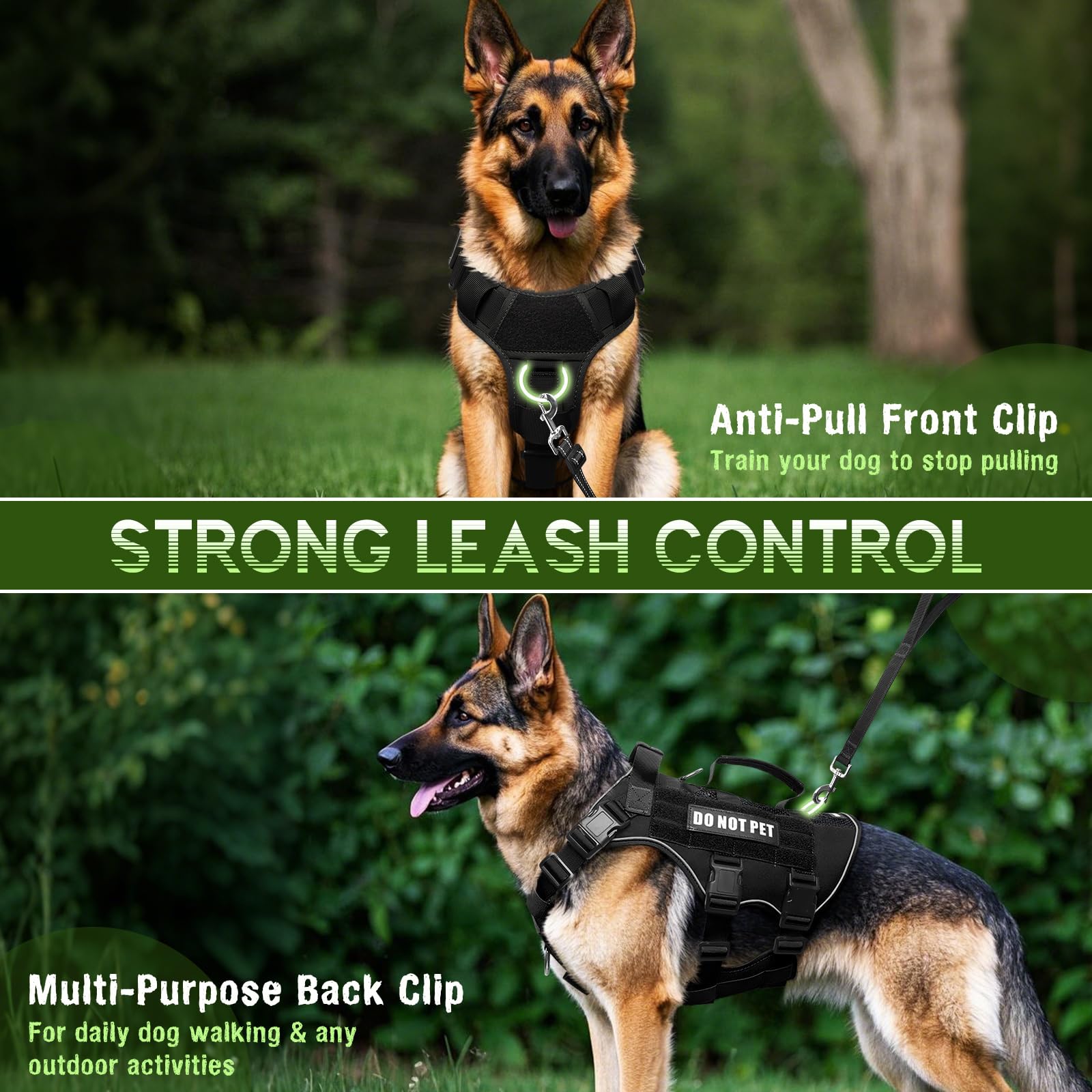 WINSEE - Arnés de malla de entrenamiento para perro con 10 parches para mascotas, malla de aire suave, transpirable, chaleco táctico Molle para perro, chaleco reflectante militar sin tirones, con