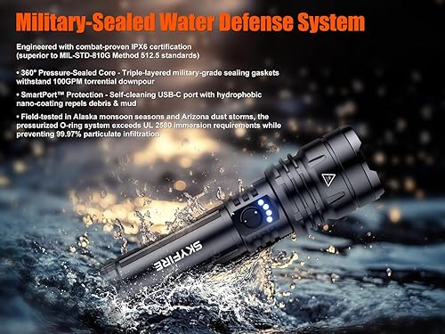 Miniatura 9 de SKYFIRE Linternas LED de alto lúmenes con lente de encendido, luz de flash recargable súper brillante zoomable, 5 modos, impermeable, portátil,