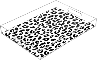 Beautiful Leopard Print Texture Acrylic Serving Tray with Handles,Clear ...