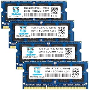 32GB DDR3 RAM 32GB Kit (4x8GB) DDR3/DDR3L 1600MHz PC3-12800 /PC3L-12800S CL11 1.35V/1.5V 2Rx8 SODIMM 204 Pin Unbuffered Non ECC Laptop Memory Upgrade