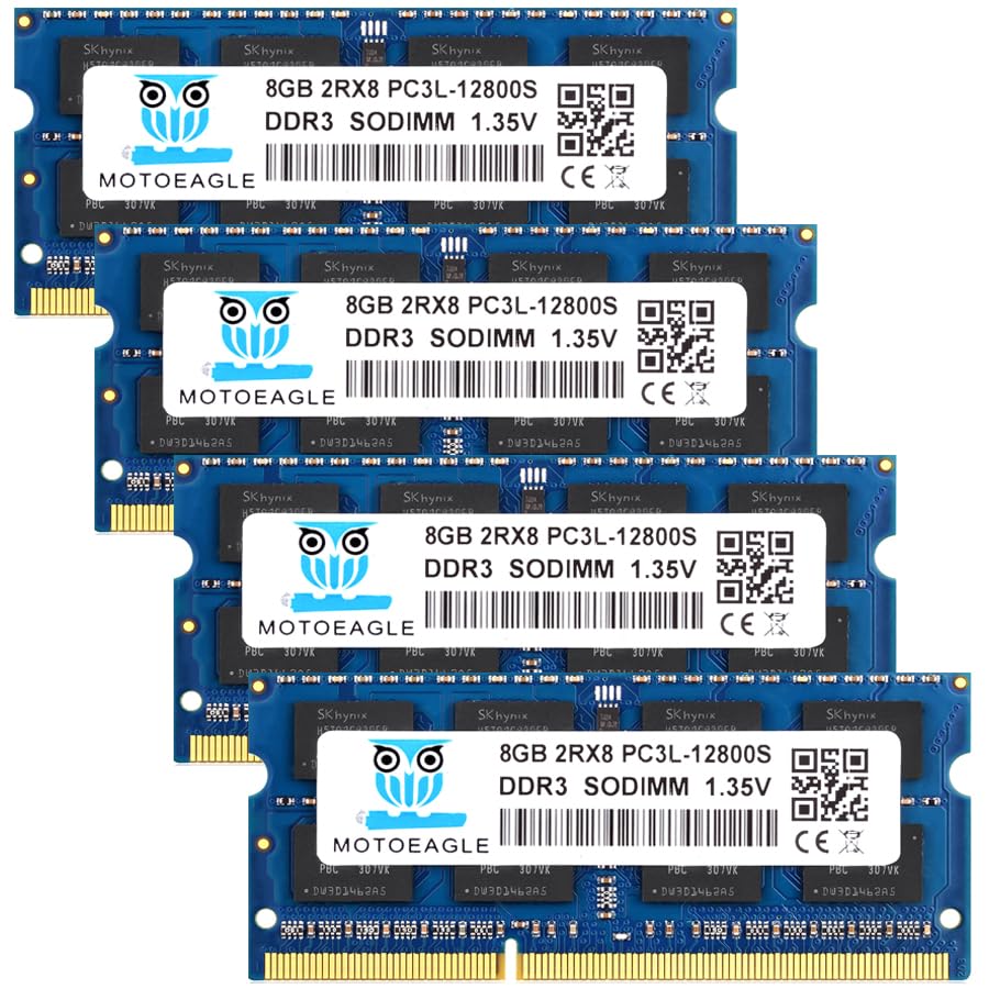 32GB DDR3 RAM 32GB Kit (4x8GB) DDR3/DDR3L 1600MHz PC3-12800 /PC3L-12800S CL11 1.35V/1.5V 2Rx8 SODIMM 204 Pin Unbuffered Non ECC Laptop Memory Upgrade