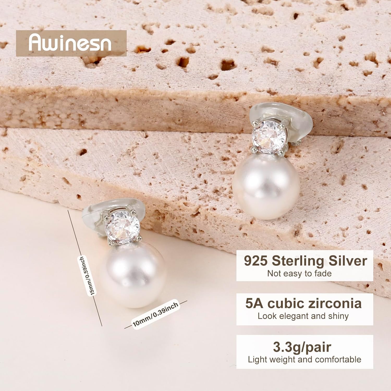 Pearl Clip on Earrings for Women 14K Gold Silver Plated Pearl Earrings Cubic Zirconia Non Pierced Earrings for Women Jewelry Gifts Wedding Party - Image 7