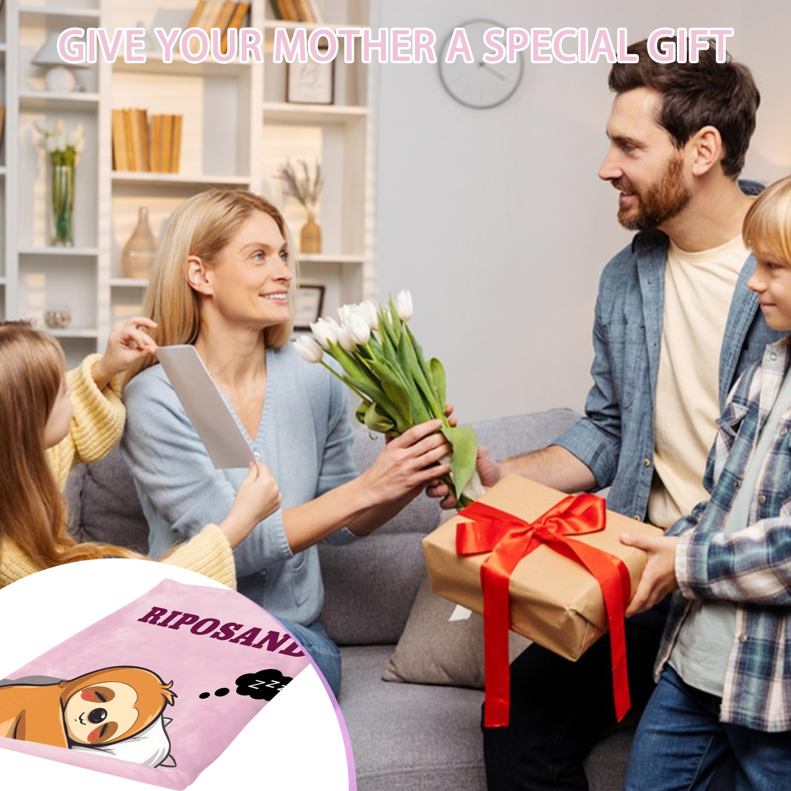 Coperta Festa della Mamma, Creativo Fantasia Stampata Coperta, Idea Regalo Donne, Regalo per Festa della Mamma, Compleanno, Capodanno, Natale (Rosa) - 4