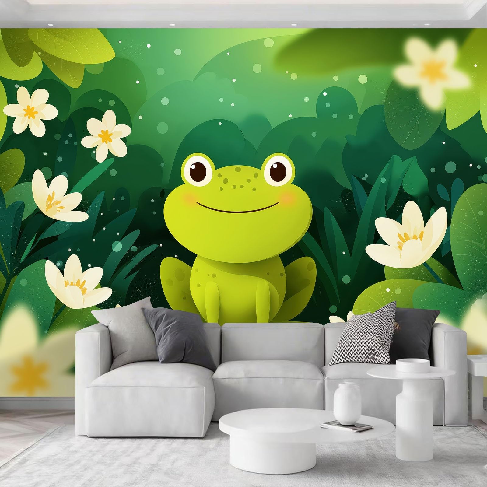 Tapeta z efektem 3D, urocza pulchna żaba, 350 x 256 cm, malowidła ścienne, zwierzęta z kreskówki, włóknina, fototapeta do pokoju dziecięcego, dekoracja sypialni malucha, łatwa w instalacji