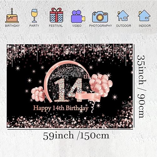 Miniatura 2 de Cartel de tela para decoración de cumpleaños número 14 para niñas de 14 años, cartel de tela para fiesta de cumpleaños de niña, fondo fotográfico