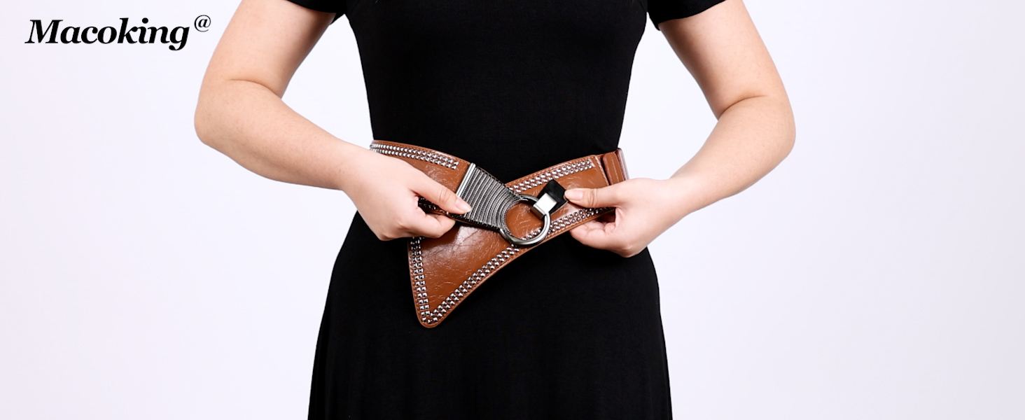 Amazon.com: macoking Studded Wide Belts for Women Elastic 