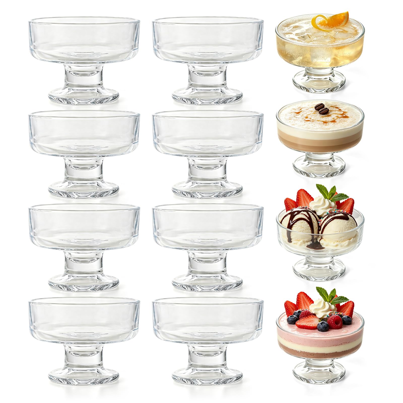 Set di 12 tazze da dessert, ciotole in vetro trasparente con base per gelato, bicchieri da cocktail di gamberi, piatti da portata da 210 ml, per macedonie, budini, gelatine, gelate e feste di