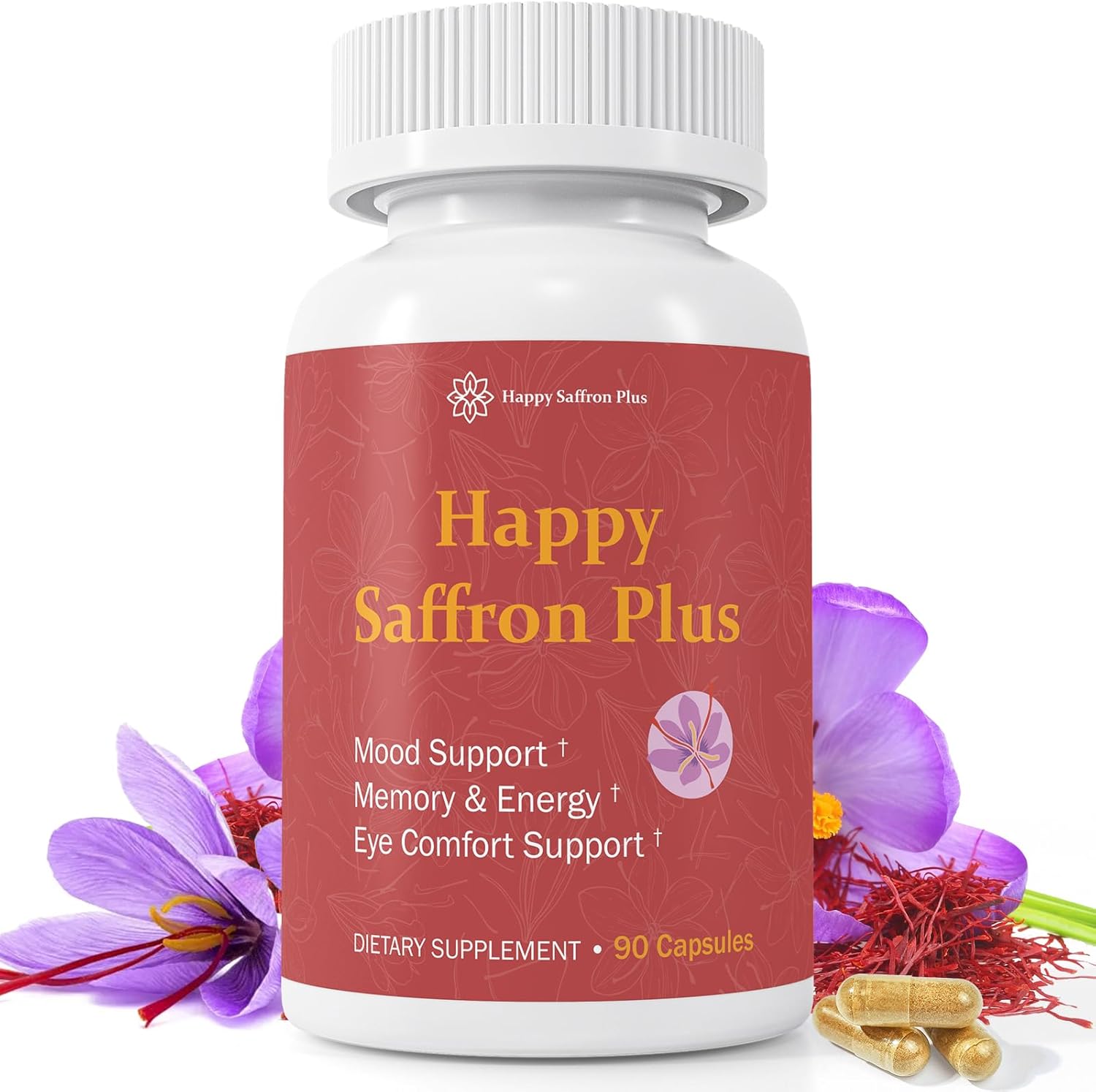 Saffron Supplement for Mood, Focus, Energy Support, Organic Saffron Extract with Curcumin & Zinc, High Absorption, 90 Vegan Capsules