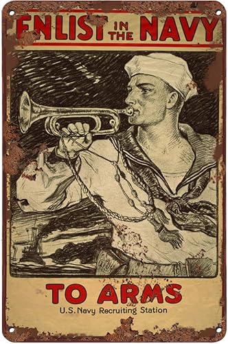 Graman Letrero de metal vintage de la Marina de Estados Unidos para ARMS Enlist in The Navy WWI Militar Metal Decor Wall Decor Placa de puerta TIN