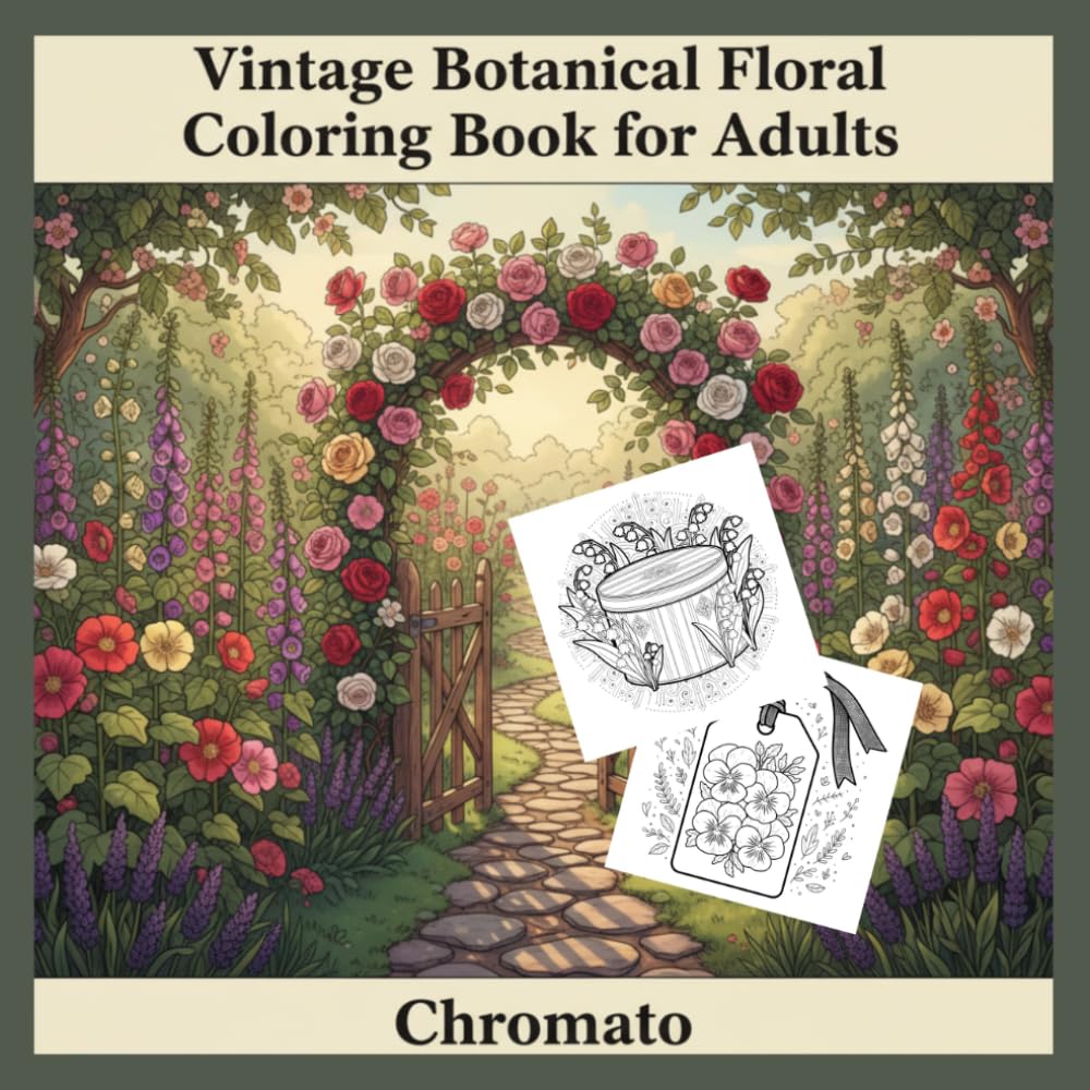Vintage Botanical Floral Coloring Book for Adults: 52 Exquisite Heirloom Garden and Botanical Illustration Designs for Relaxation and Creativity