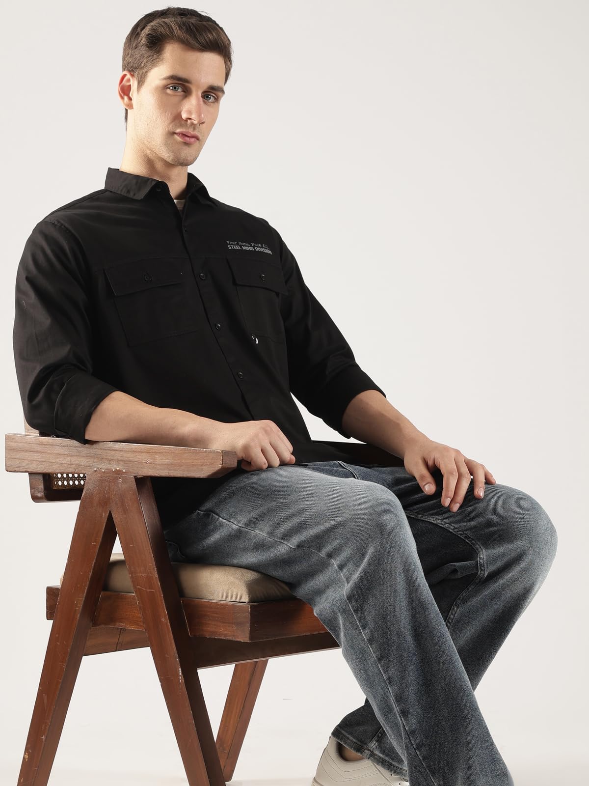 ADRO Camicia cargo da uomo in twill di cotone, beige, a maniche lunghe, stile casual con tasche sul petto, vestibilità regolare, eleganti camicie da viaggio all'aperto