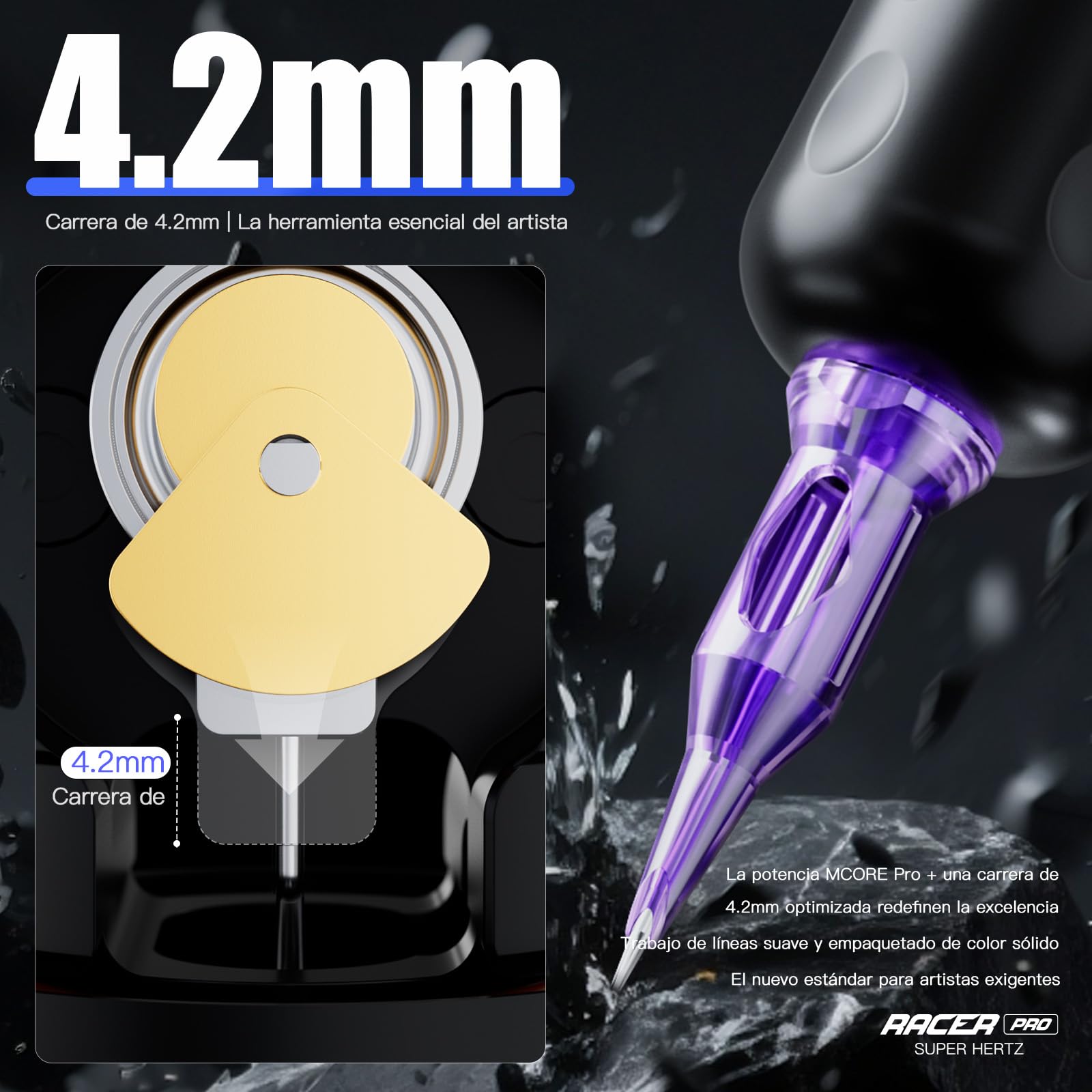 Mast Racer Pro Máquina de Tatuar Rotativa Inalámbrica 3-140Hz Ajustable (Modo Suave/Fuerte) con Batería 1520mAh & Motor Mcore-Pro Profesional Tattoo Machine Pen