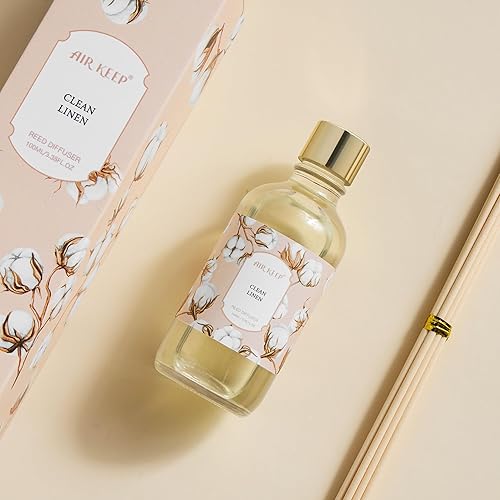 Miniatura 4 de Airkeep Juego de aceite difusor de varillas con varillas de caña, difusor de aroma de aceite de aromaterapia de lino limpio para el hogar, oficina,