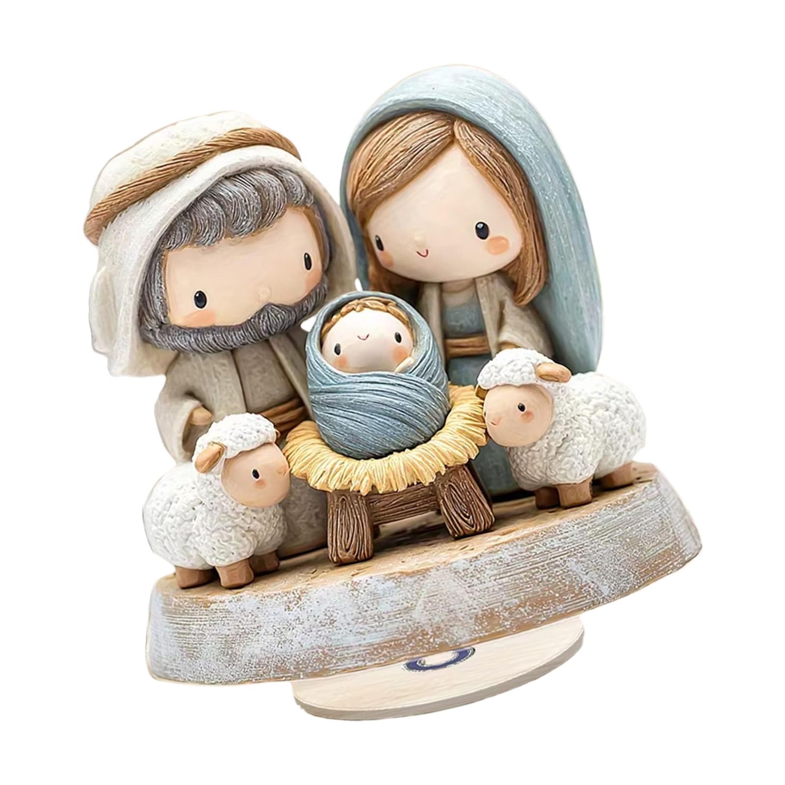 yanwuwa Acrylic 2D Nativity Scene Sculpture With Base Rotating Ornament For Christmas Home Tabletop Decors