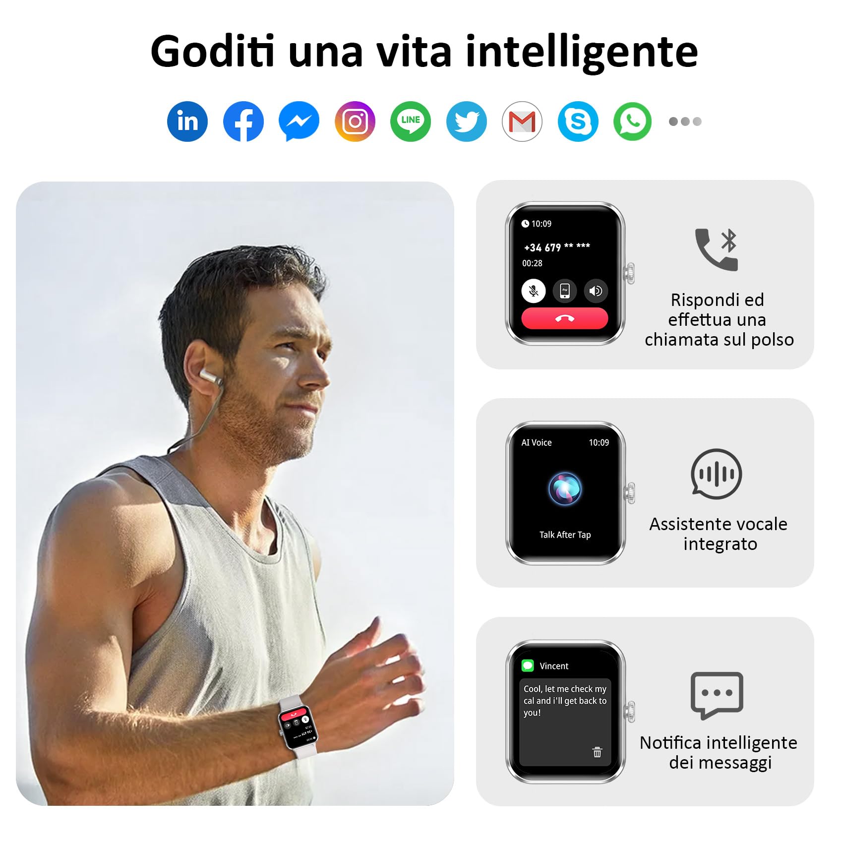 Blackview Smartwatch Uomo Donna, Effettua e Rispondi alle Chiamate,1,85'' Orologio Intelligente Fitness,Cardiofrequenzimetro, Monitoraggio del Sonno, Calcolatori per Android iOS