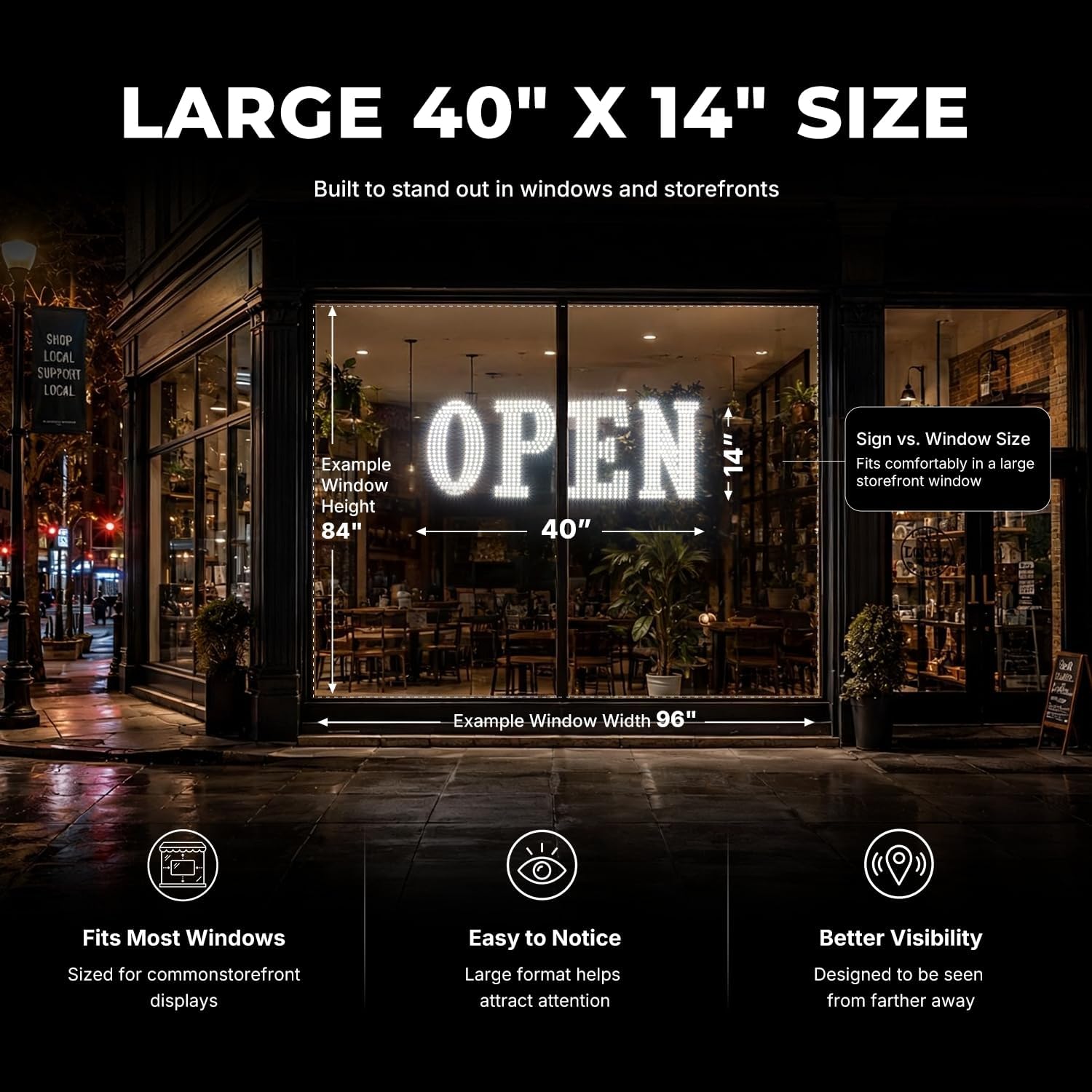 40" x 14" Large LED Open Sign with Remote Control High Bright Visibility Business Signs 14 Mode Electric Display Sign Suitable for Shop, Bar, Hotel, Retail and Restaurant