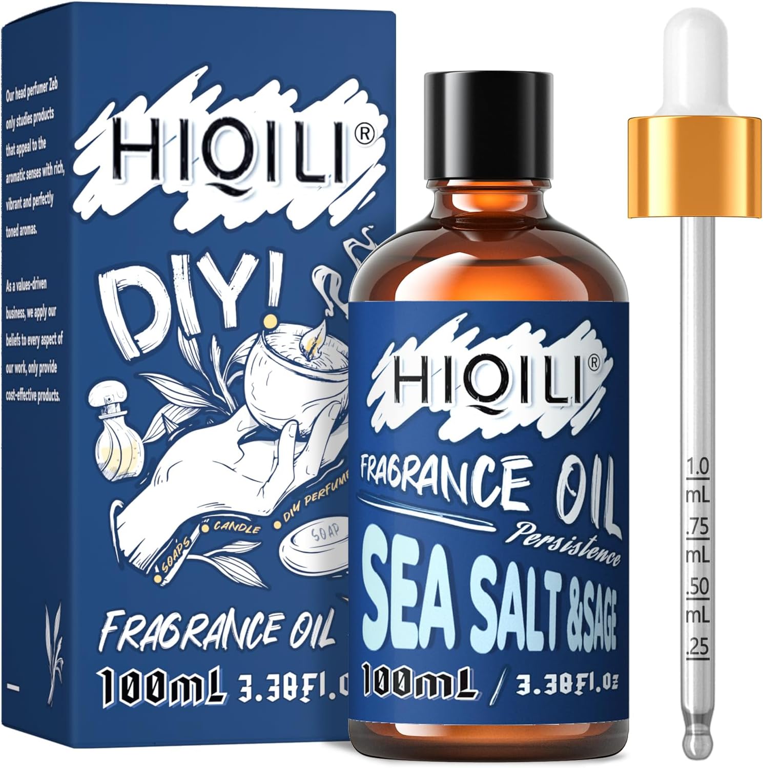 HIQILI Sea Salt Sage Fragrance Oil 100ml for Diffuser Car Freshies, Clean Fresh Scent for Candle Making Soap Laundry 3.38 Fl Oz