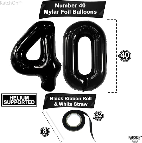 Miniatura 4 de KatchOn, Globos negros gigantes del número 40 de 40 pulgadas de 40 pulgadas Globos de 40 cumpleaños para hombres, decoraciones de cumpleaños de 40