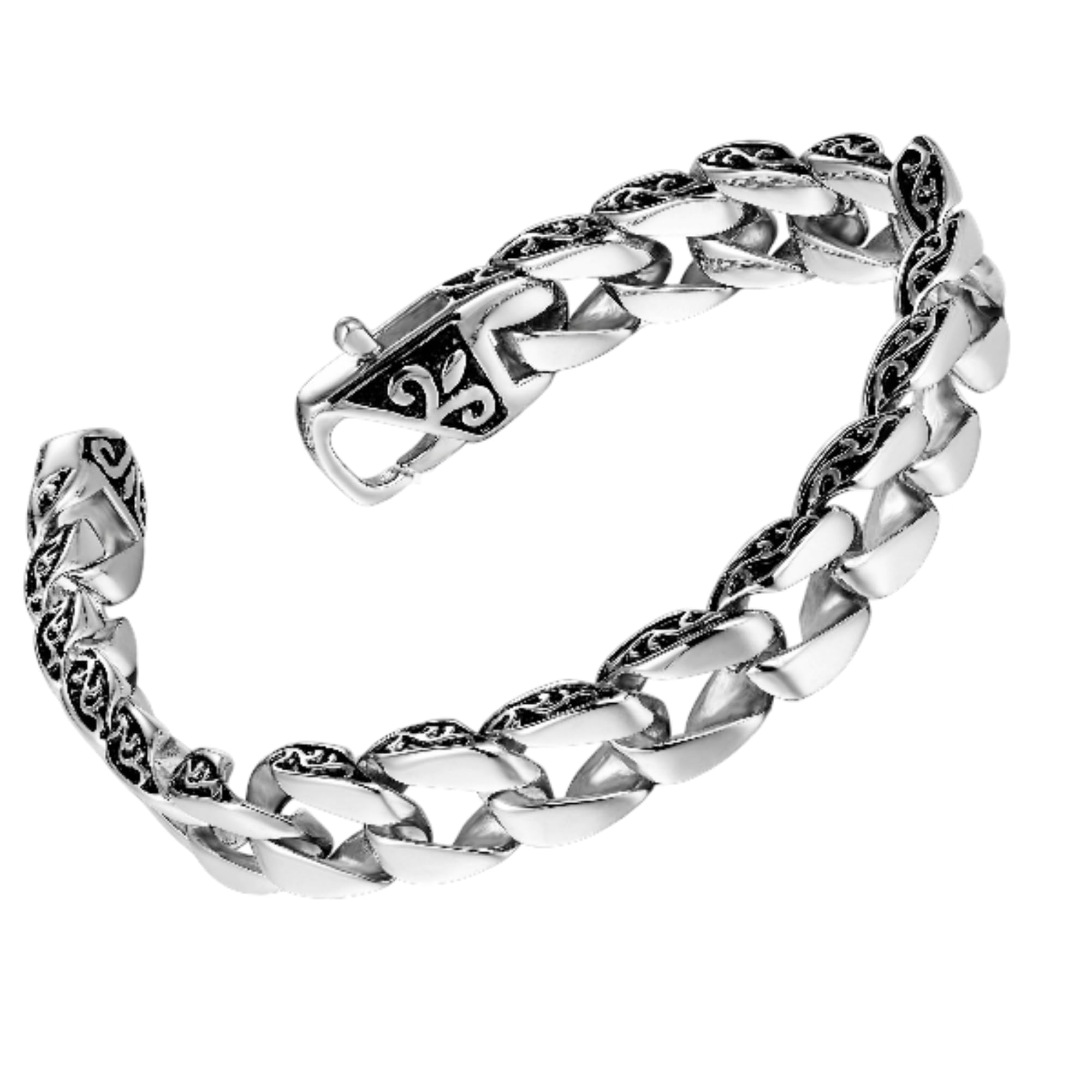 Beautiful Fleur De Lis Mens Link Bracelet 8.5 Inch, Link Chain Bracelet for Men (316L Stainless Steel Silver or 24K Gold Plated)