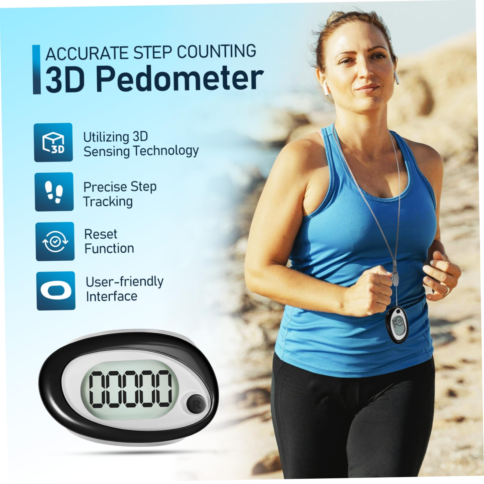 ibasenice pédomètre Pas podomètres pour Marcher Clips Sportif électronique comptoir clé Podomètre de randonnée Podomètre avec lanière Clip podomètre sur podomètre 3D Plastique Black