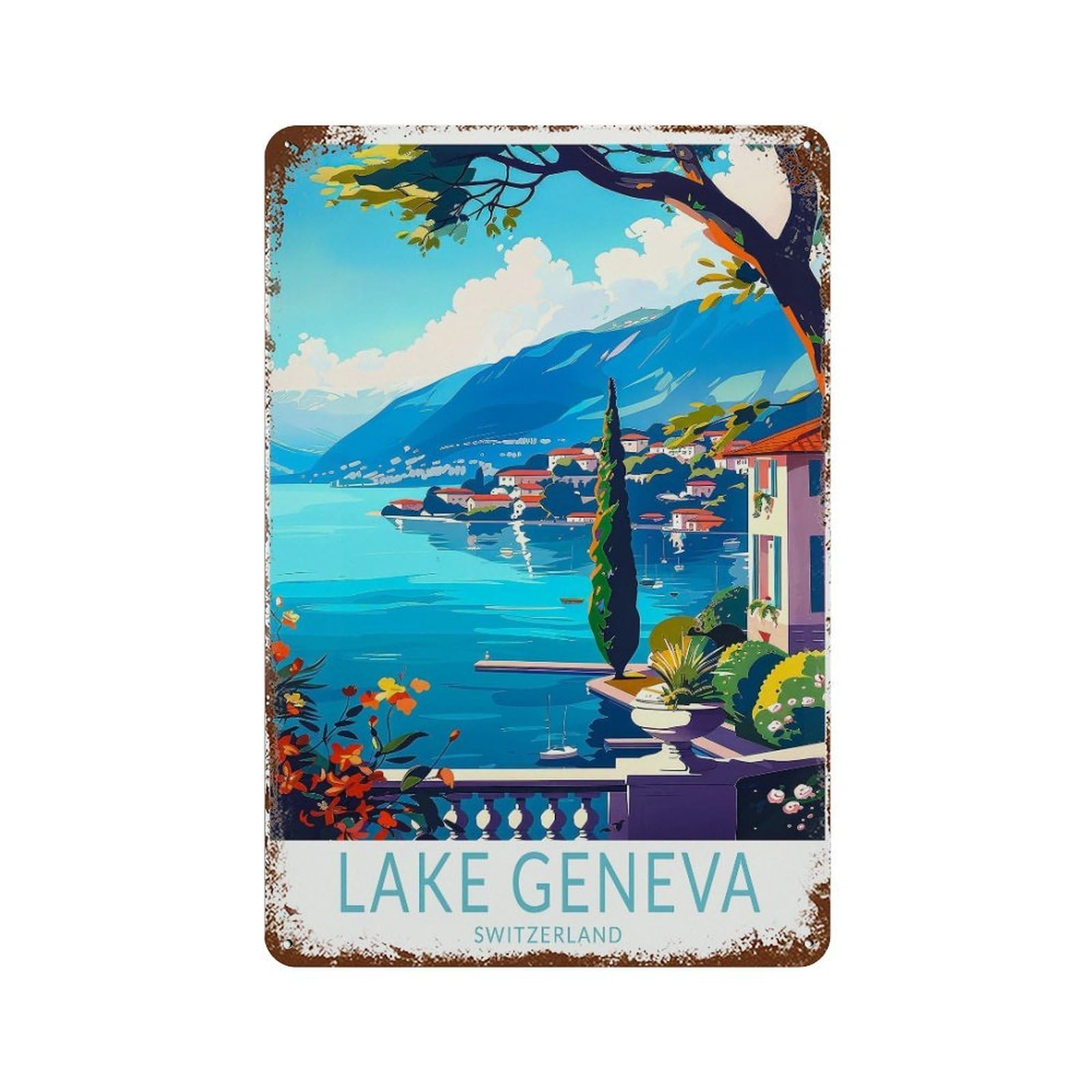 xiaoxiaoshen Lake Geneva Switzerland Travel Lakes Decor Metal Tin Poster Modern Home Decor Art Home Bar Shop Decorations Vintage Sign 30x20cm