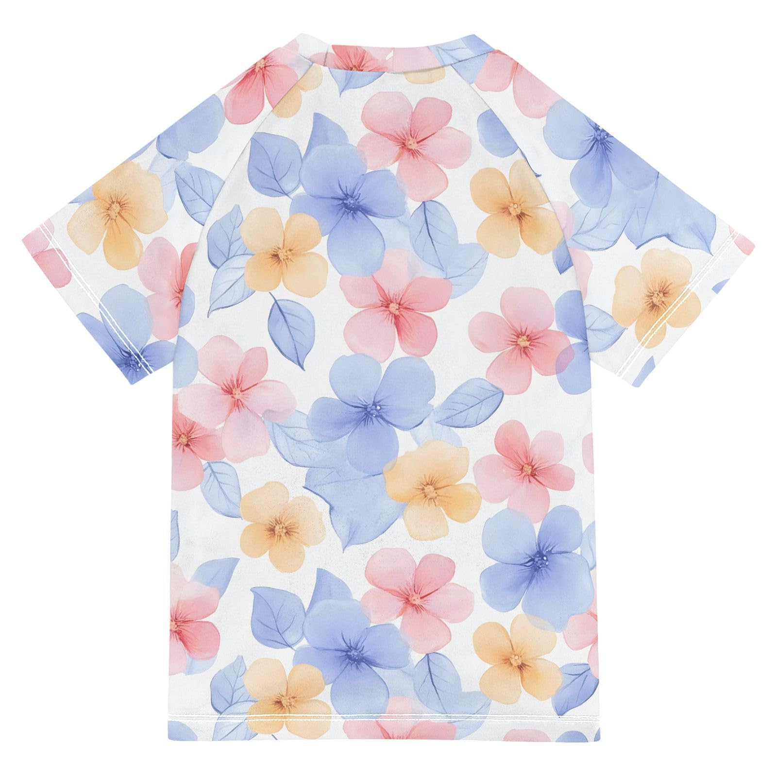 ALAZA Boys Swim Shirts Toddler Rash Guard Short Sleeve Rashguard Pink Blue Flower Fresh UPF 50+ 11-12T