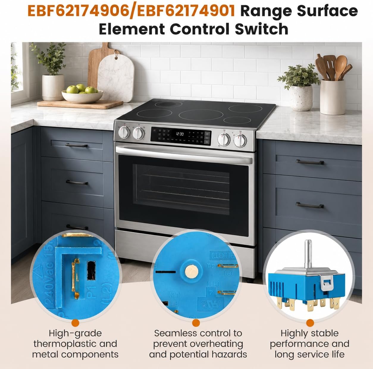 EBF62174906 EBF62174901 Infinite Switch Compatible with Range Surface Element Control, EBF62174906 Infinite Switch Replacement for PER001-13S T, for Stove Replacement Parts
