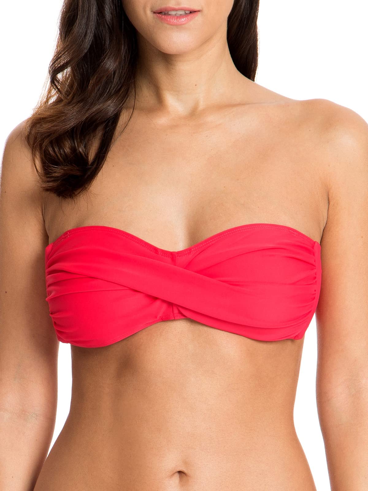 Colloyes Women's Strapless Bikini Top Ruched Molded Cups Bathing Suit Top Bandeau Swimuit Top