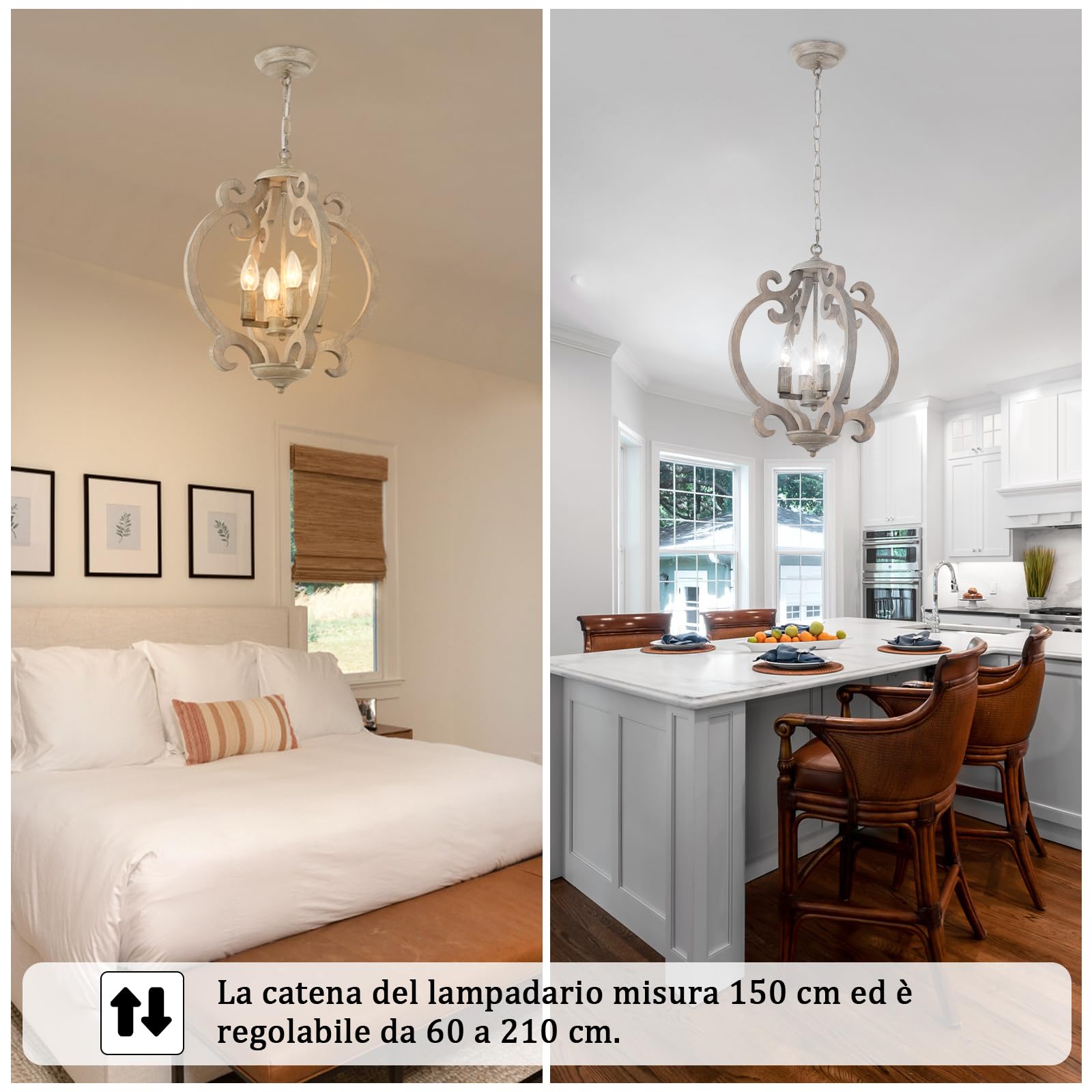 Lampadario vintage a 4 luci, stile rustico, lampada a sospensione da tavolo da pranzo, in legno rustico, casa colonica, lampada da soffitto francese da appendere per soggiorno, camera da letto