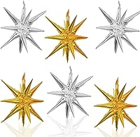 Vista 26 de 6 Globos de Papel de Aluminio con Forma de Estrella Negra de Una Pieza, Globo de Estrella de 14 Puntas 4D Cono Starburst de Mylar de 22 Pulgadas