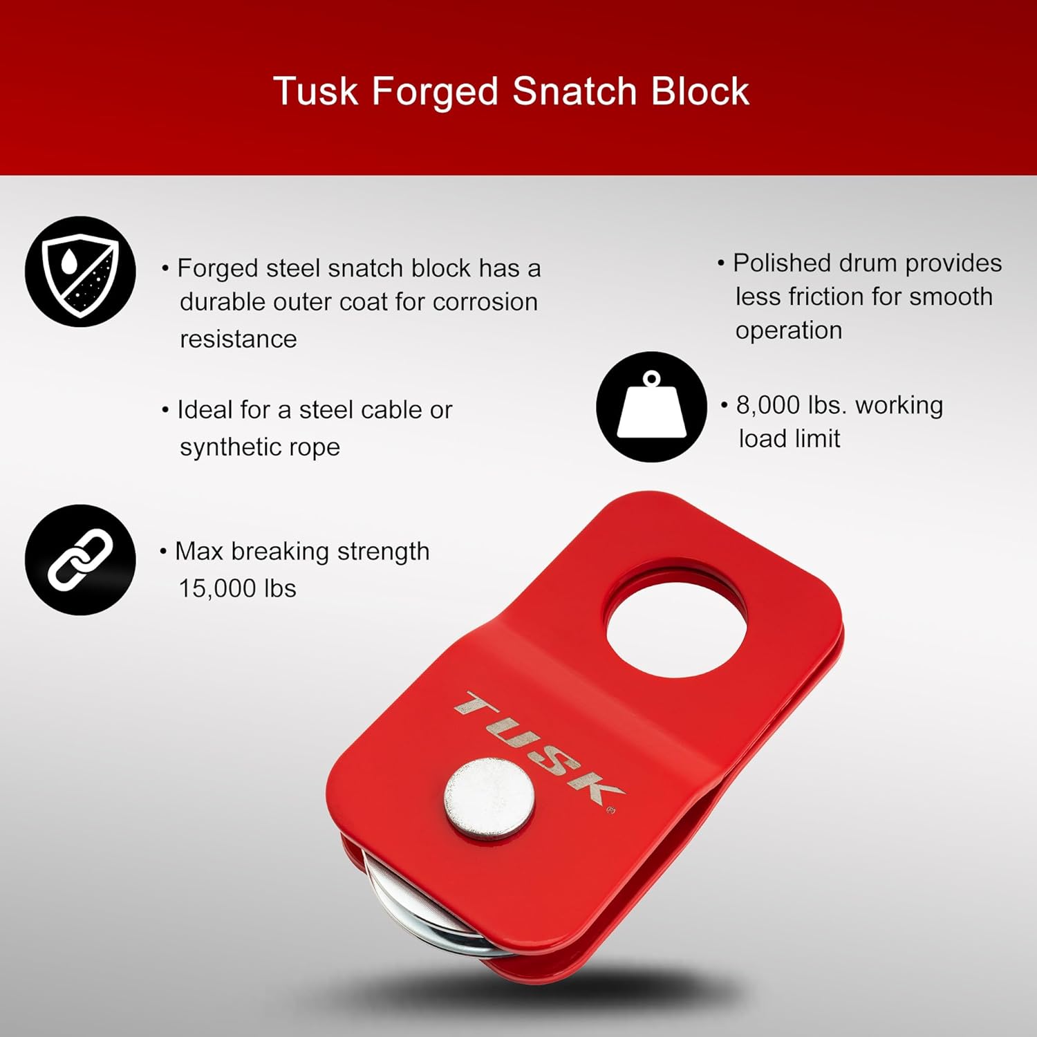 Tusk Heavy Duty UTV/ATV Kinetic Recovery Kit with Kinetic Rope (5/8” x 20’) Tree Strap (3" x 8") Forged Steel Snatch Block and Two Soft Shackles (Stage 3, Steel)