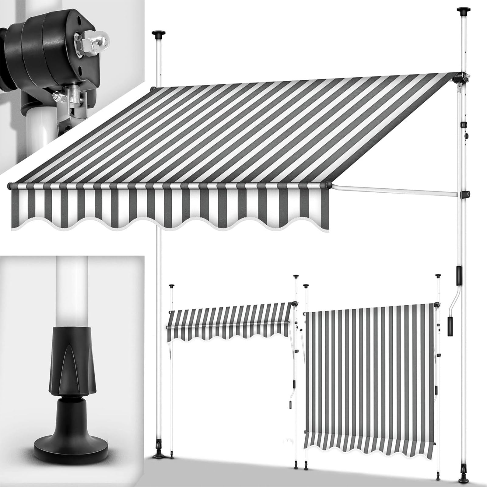 Tenda da Sole a Bracci Estensibili Pergolato da Giardino Copertura della tenTensole Manuale Retrattile per Terrazza o Balcone in Metallo e Poliestere,350cm