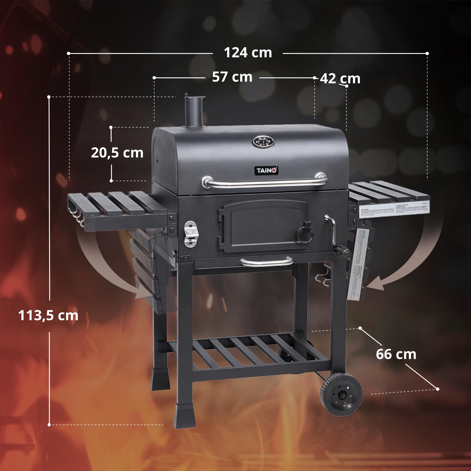Besuche den TAINO- TAINO HERO XL BBQ Smoker GRILLWAGEN Holzkohle Grill Grillkamin Standgrill Räucherofen Zubehör in use